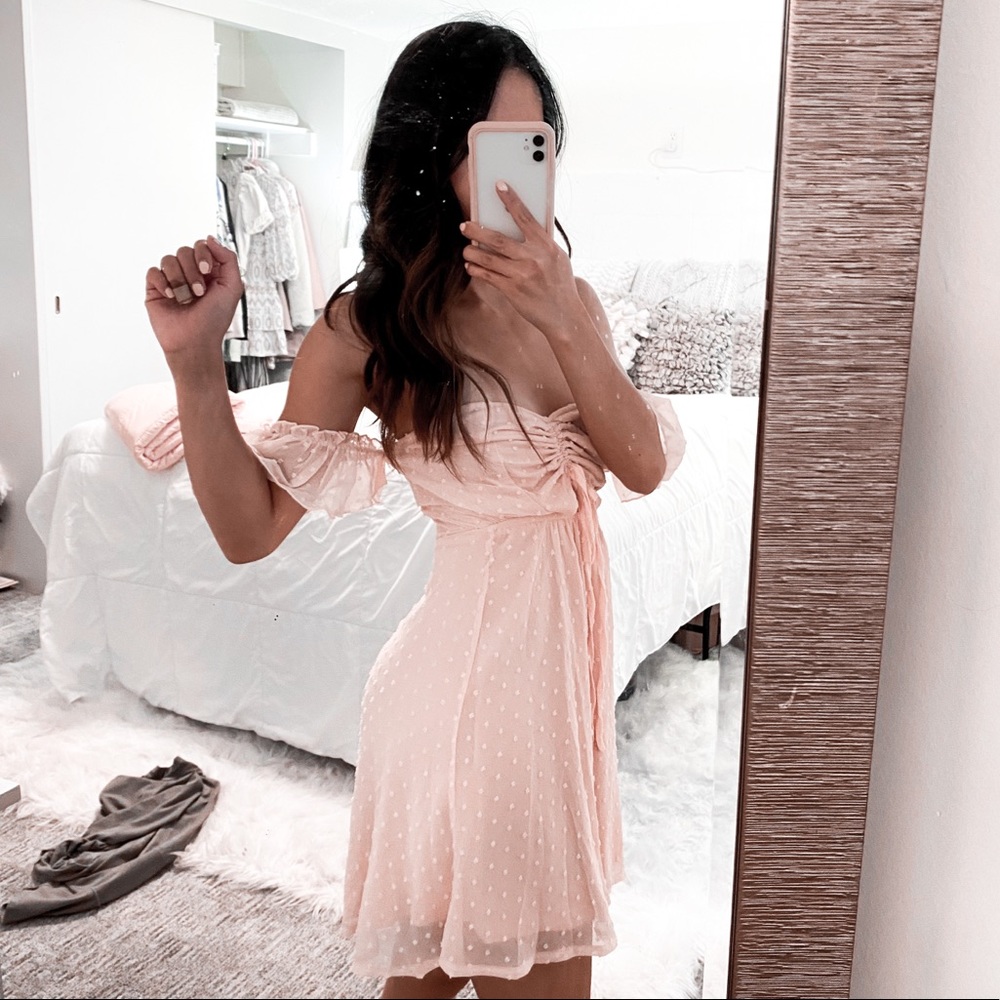 ASOS Pink Off the Shoulder Mini Dress